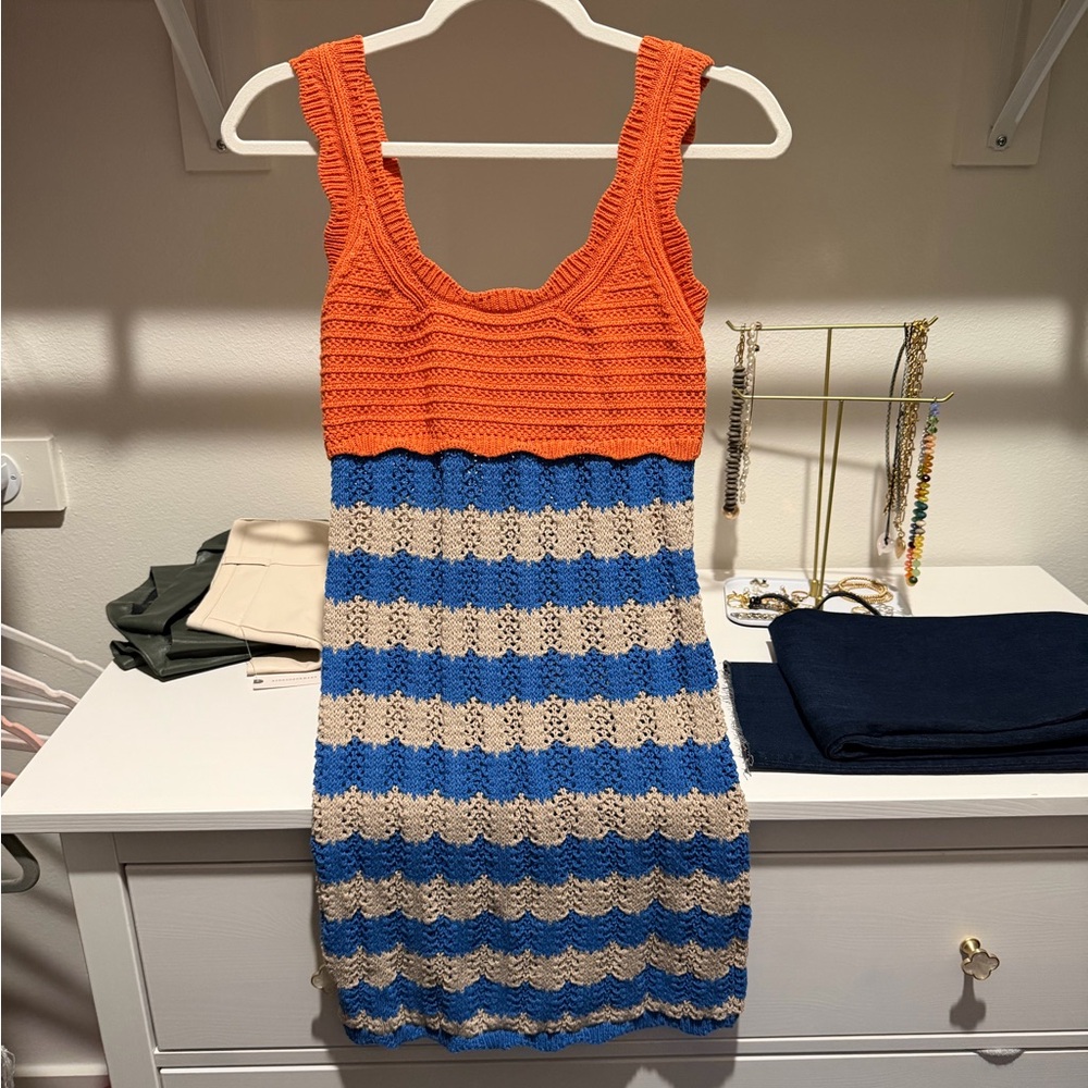 Zara Orange and Blue Striped Mini Dress